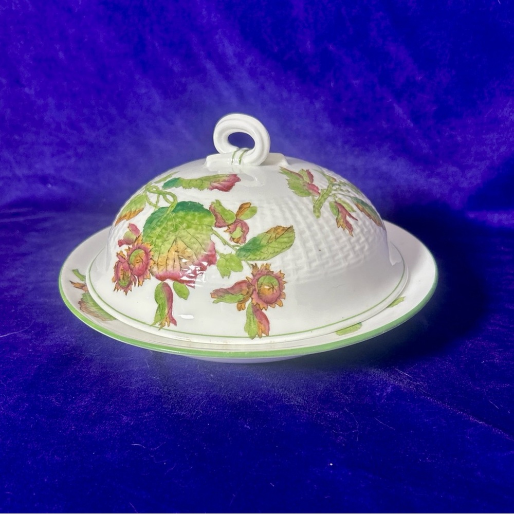 Antique English Butter Dish Lid Staffordshire Nut Leaf Basket Relief 8.5”